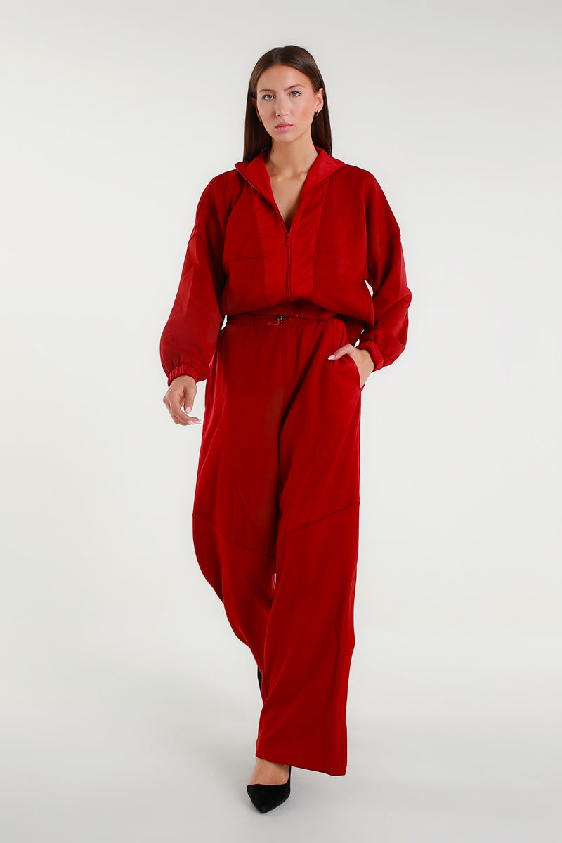Giacca Rossa con Zip e Vita Elasticata
