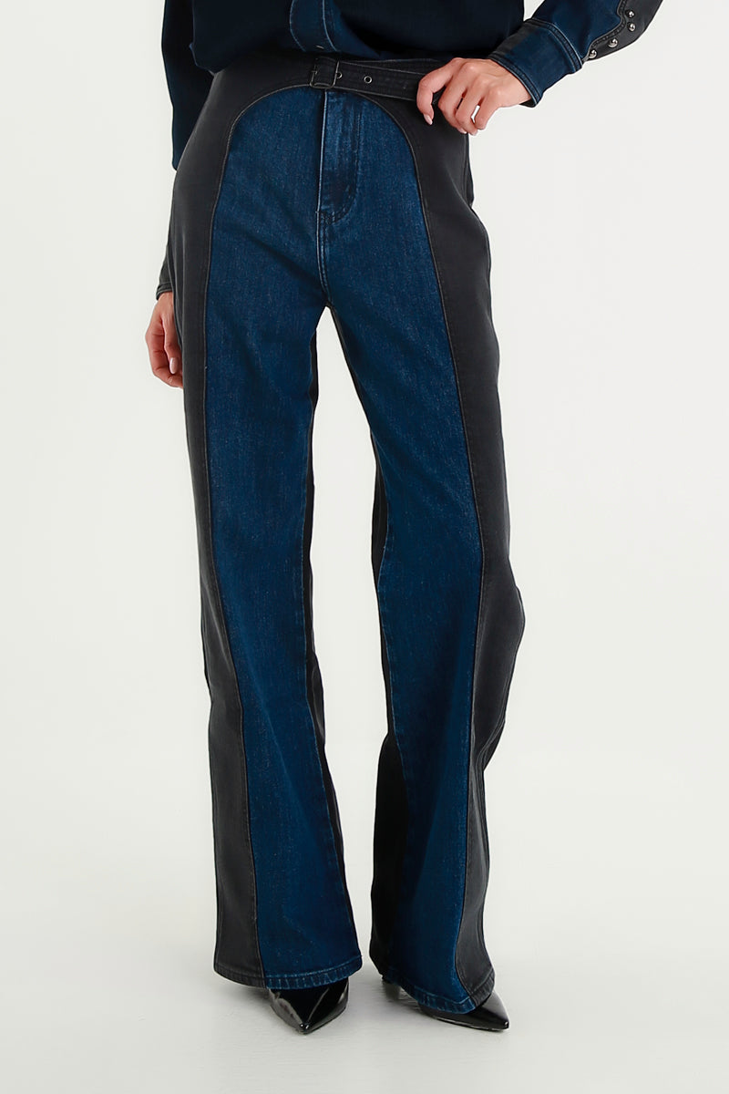 Jeans Flare Bicolor in Denim e Nero