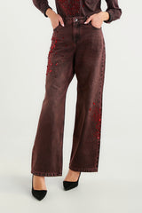 Bordeaux Straight Fit Jeans with Stones