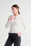 Fine-knit sweater with collar and teardrop detail