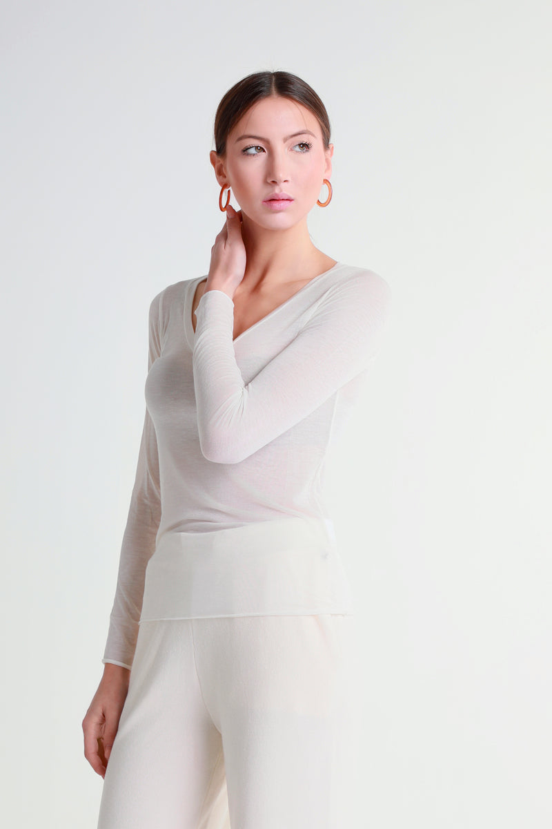 T-shirt scollo a V in jersey leggero