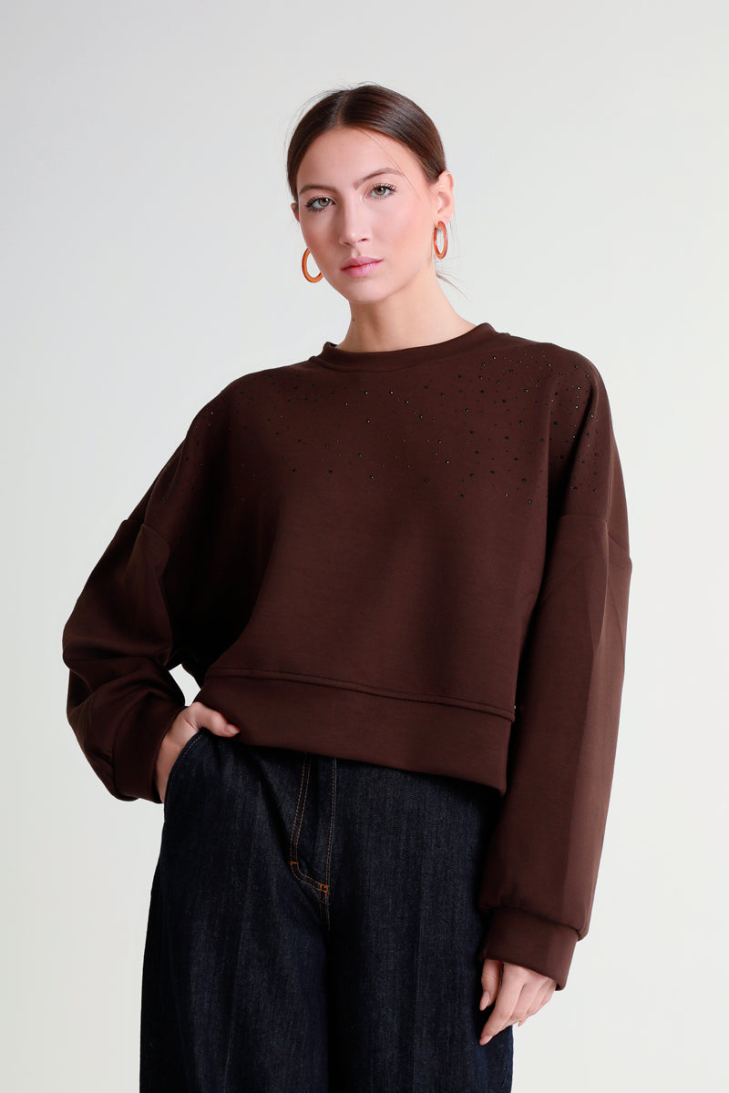 Felpa cropped con micro strass