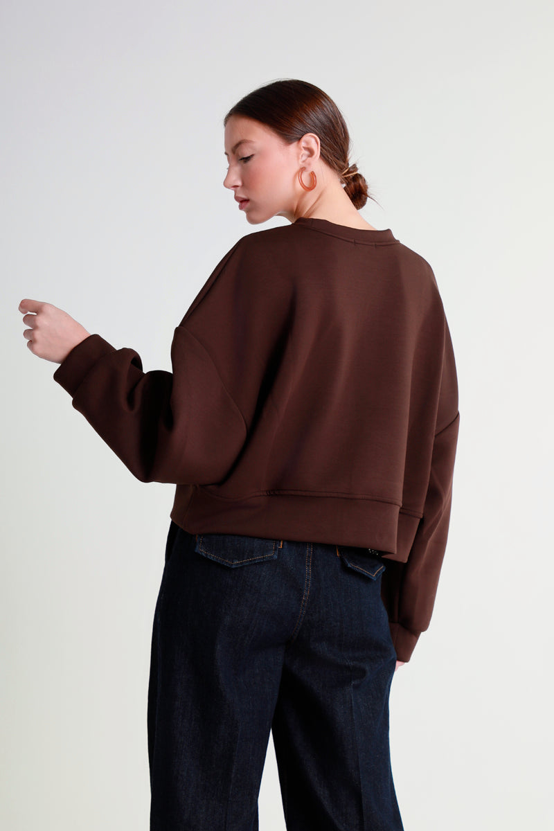 Felpa cropped con micro strass