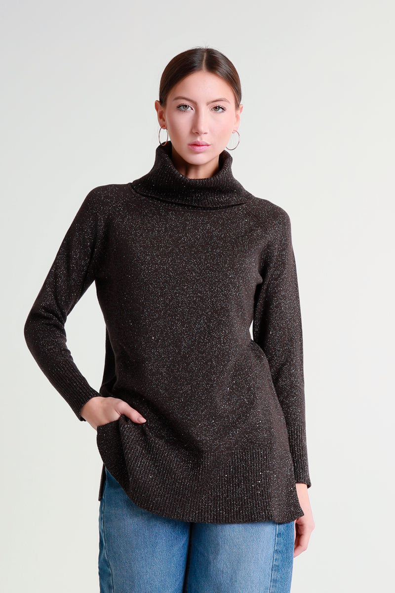 Maglia lurex a collo alto