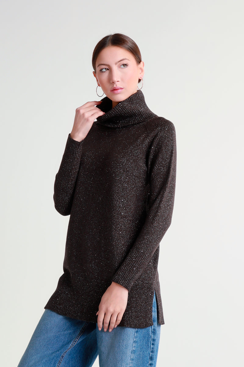 Maglia lurex a collo alto