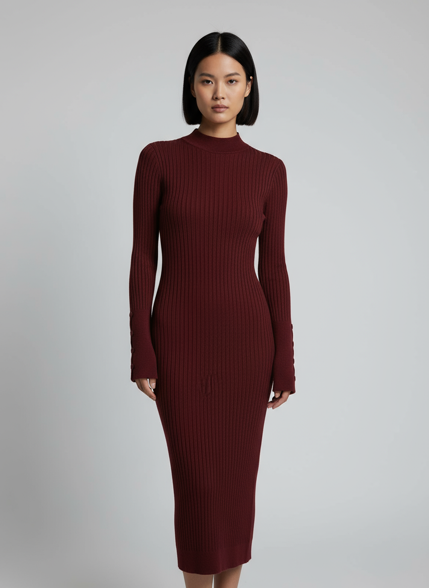 Abito Maglia Midi a Costine