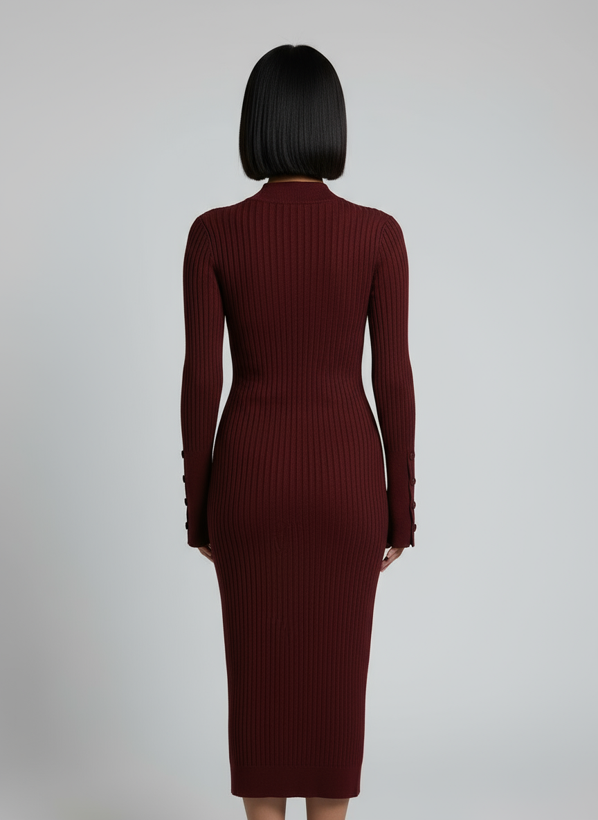 Abito Maglia Midi a Costine