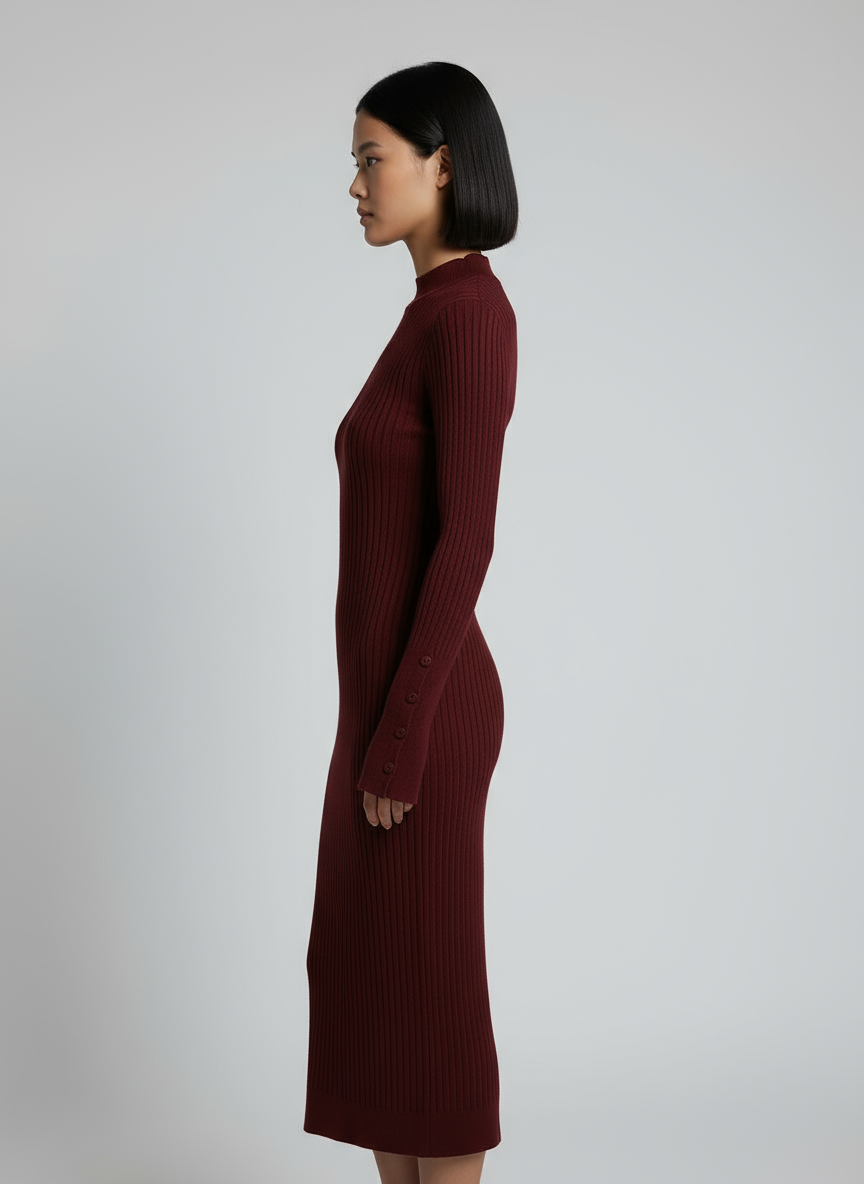 Abito Maglia Midi a Costine