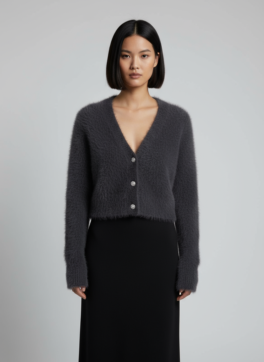 Cardigan Morbido con Bottoni Gioiello