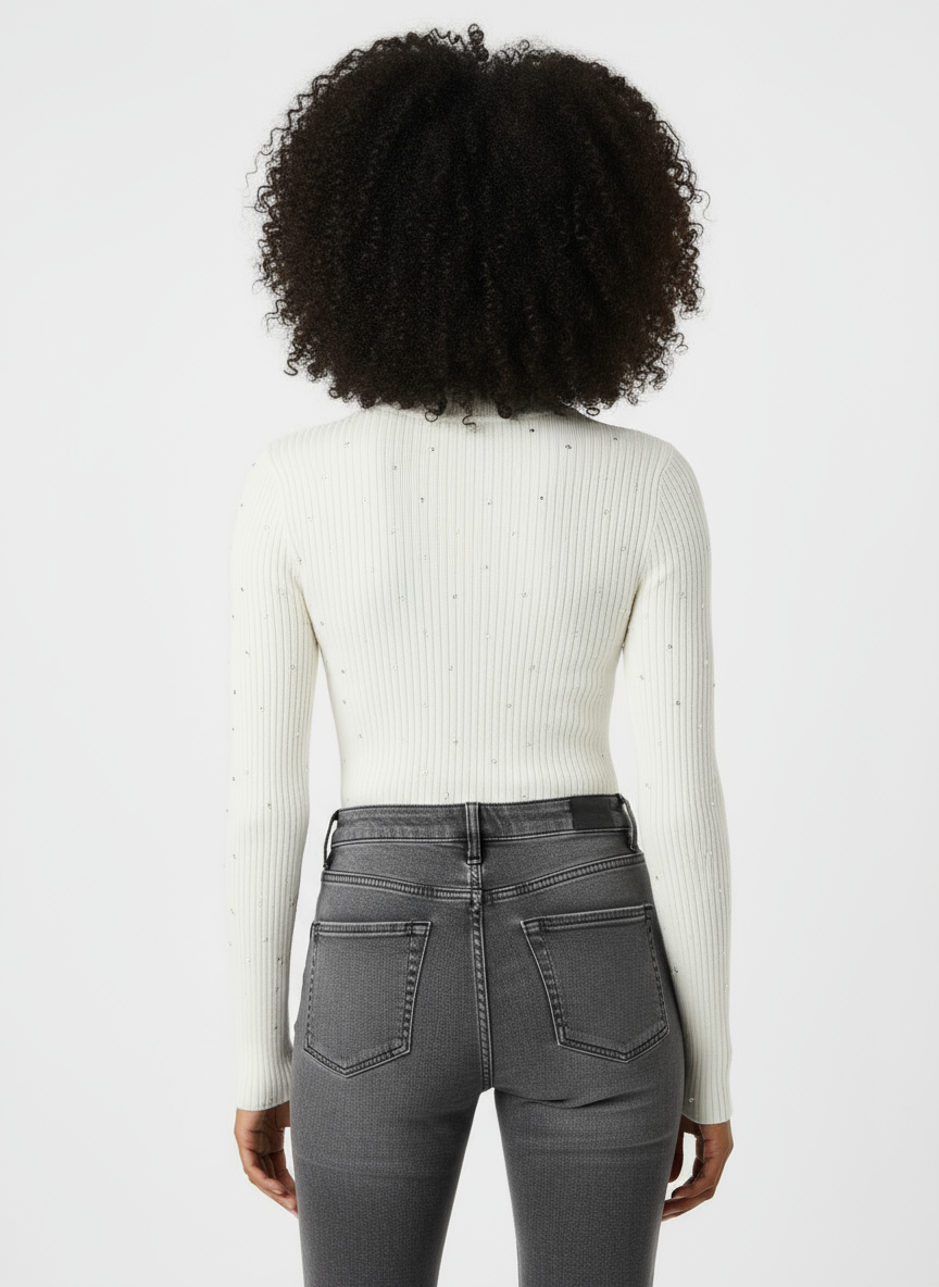 Maglioncino a Coste con Micro-Strass