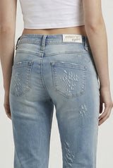 Jeans Donna Wide Leg Destroyed – Denim Chiaro Effetto Vintage