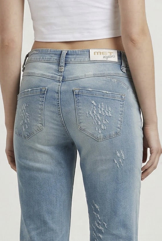 Jeans Donna Wide Leg Destroyed – Denim Chiaro Effetto Vintage