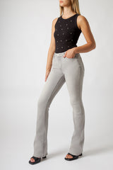 Jeans Donna Flare Fit Grigio – Denim Elasticizzato a Vita Media, Gamba Leggermente Svasata