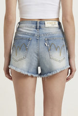 Shorts Donna Denim Chiaro con Orlo Sfrangiato – Vita Media, Stile Casual Estivo