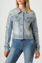 Giacca Donna Denim con Micro Strass – Fit Cropped, Effetto Luminoso Glam