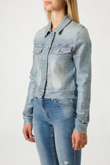 Giacca Donna Denim con Micro Strass – Fit Cropped, Effetto Luminoso Glam