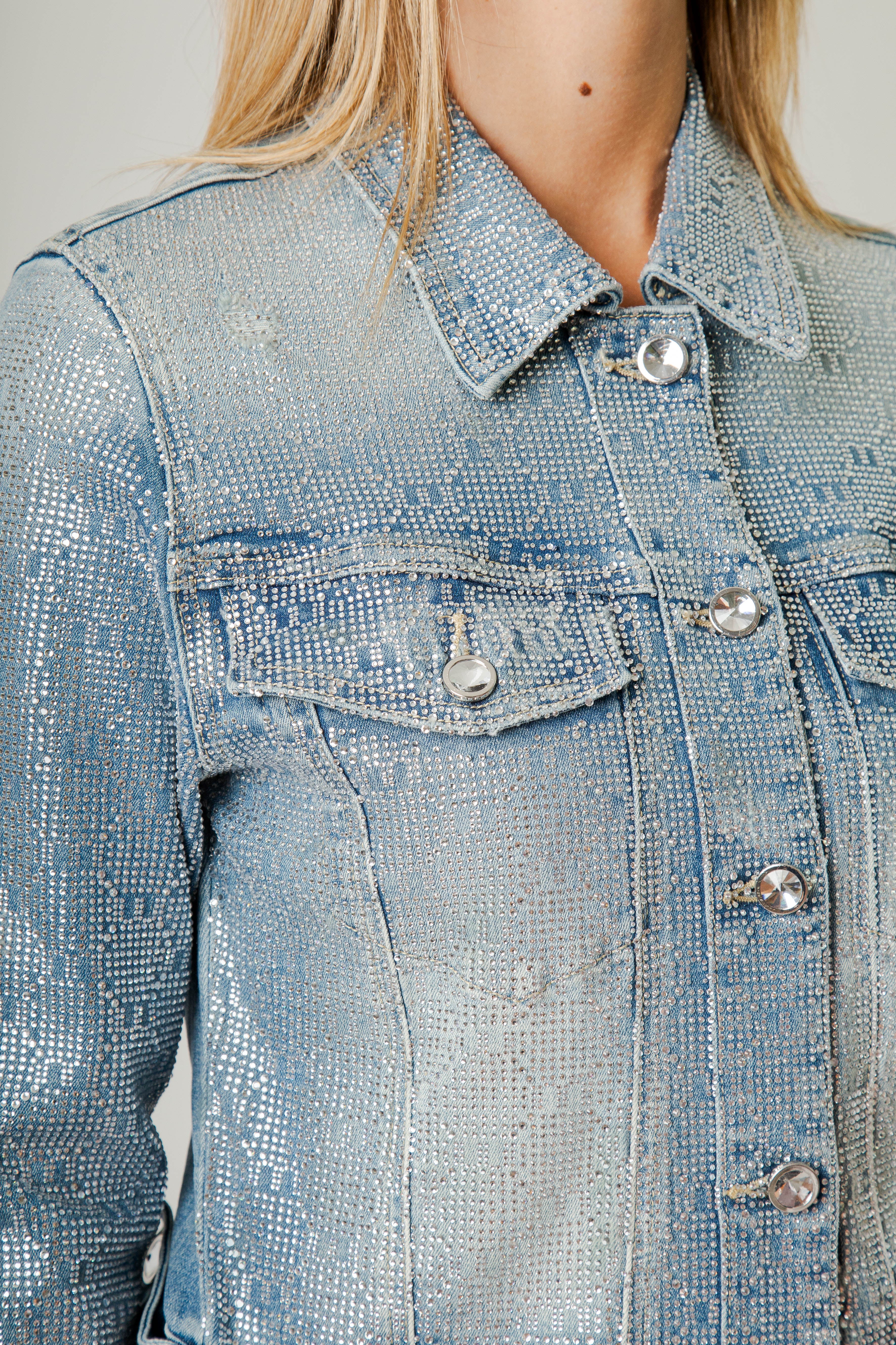 Giacca Donna Denim con Micro Strass – Fit Cropped, Effetto Luminoso Glam