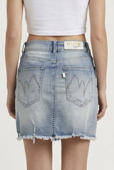 Gonna Donna Denim Chiaro Mini – Vita Media, Orlo Sfrangiato, Stile Casual Estivo