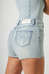 Tuta Donna Denim Shorts Slim Fit – Manica Corta, Vita Definita, Stile Casual Estivo