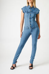 Tuta Donna Denim Slim Fit Senza Maniche – Effetto Second Skin, Stile Urban Chic