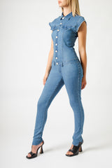 Tuta Donna Denim Slim Fit Senza Maniche – Effetto Second Skin, Stile Urban Chic
