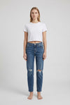 Jeans Donna Straight Fit con Strappi – Denim Blu Lavaggio Medio