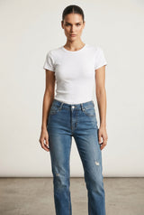 Jeans Donna Straight Fit Denim Medio con Dettagli Used – Vita Media, Stile Casual Moderno