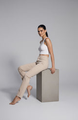 Jeans Donna Straight Fit Beige con Micro Strass – Vita Media, Stile Elegante Moderno