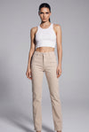 Jeans Donna Straight Fit Beige con Micro Strass – Vita Media, Stile Elegante Moderno