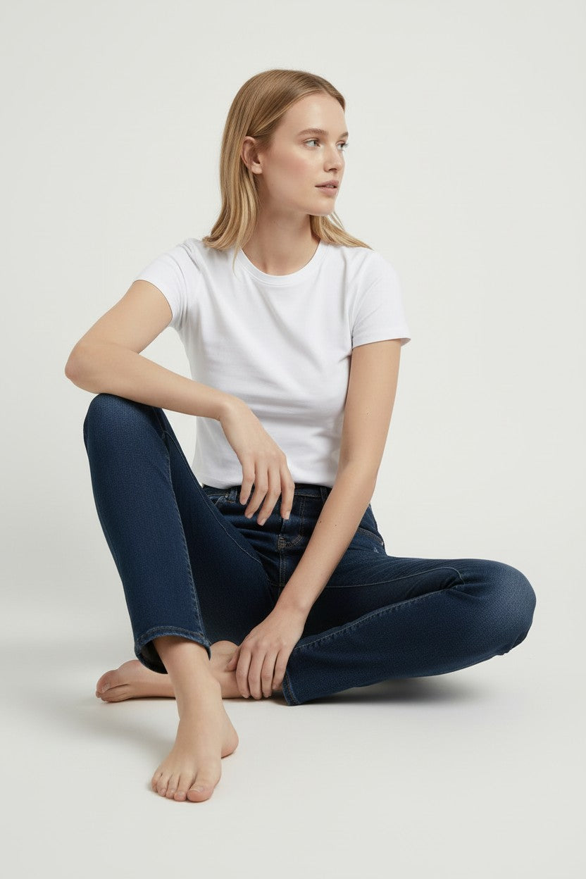 Jeans Donna Skinny Fit Denim Scuro – Vita Media, Effetto Second Skin