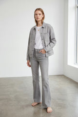 Jeans Donna Flare Fit Grigio – Denim Elasticizzato a Vita Media, Gamba Leggermente Svasata