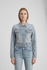 Giacca Donna Denim con Micro Strass – Fit Cropped, Effetto Luminoso Glam