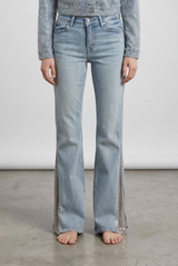 Jeans Donna Flare Fit Denim Chiaro con Inserti Luminosi – Vita Media, Gamba Svasata