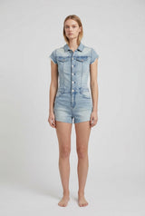 Tuta Donna Denim Shorts Slim Fit – Manica Corta, Vita Definita, Stile Casual Estivo