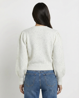 Pullover girocollo mélange con maniche a sbuffo