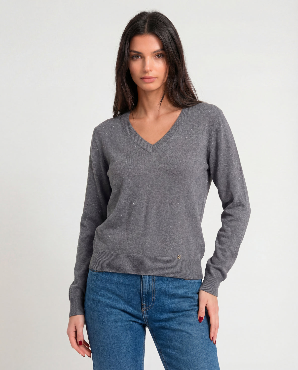 Maglia con scollo a V in filato lurex