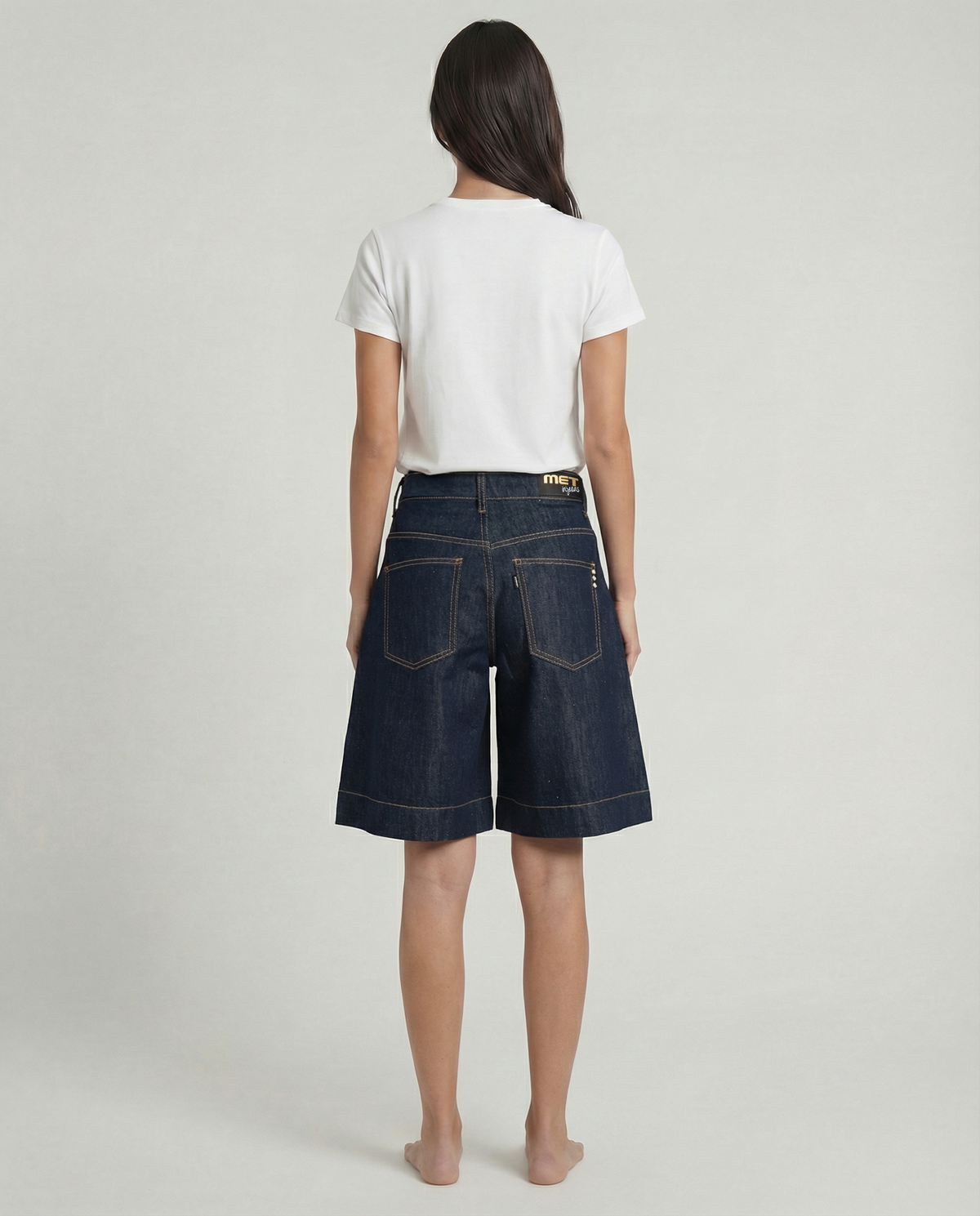 Bermuda jeans wide leg denim scuro