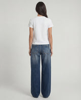 Jeans wide leg con banda laterale decorata
