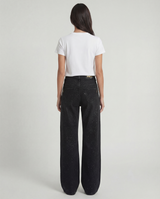 Jeans wide leg nero con cintura in denim