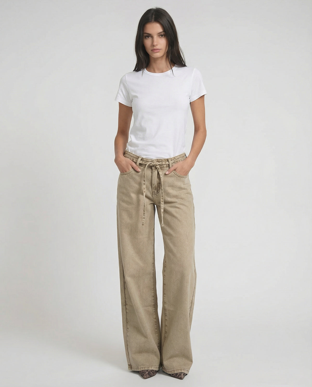 Jeans palazzo con cintura in denim