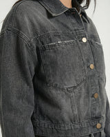 Giacca cropped in denim grigio