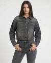 Giacca cropped in denim grigio