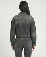 Giacca cropped in denim grigio