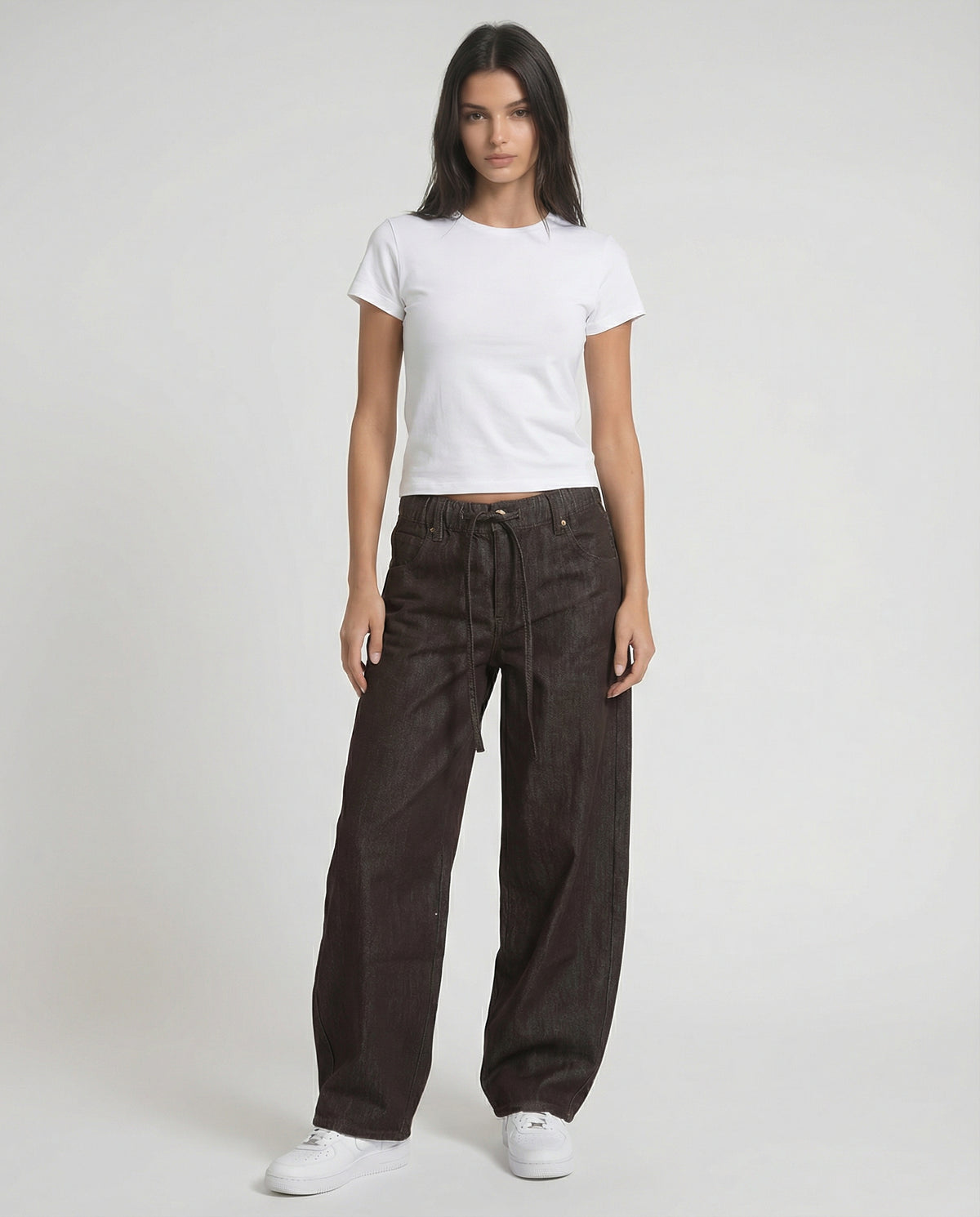 Jeans wide leg con coulisse