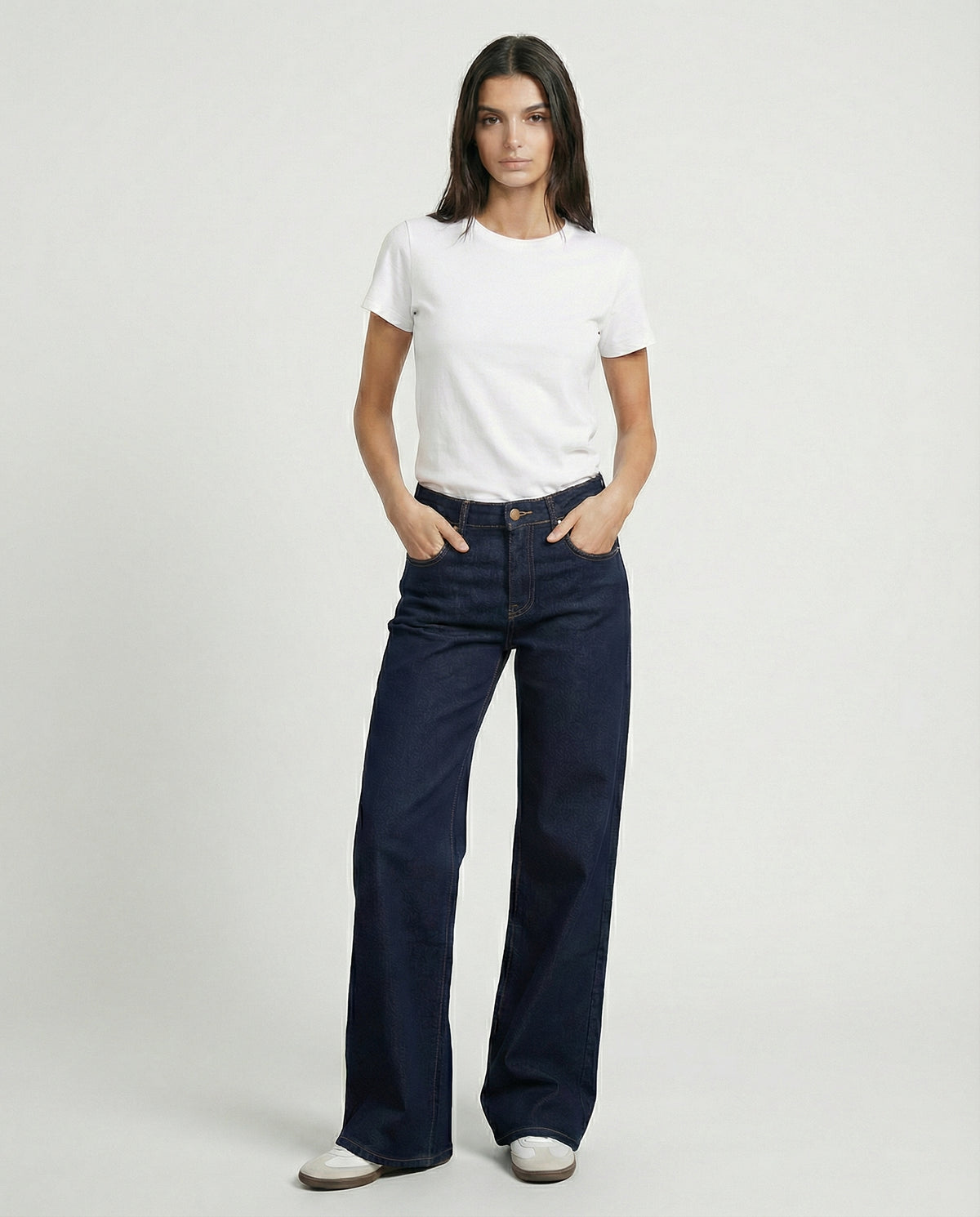 Jeans wide leg basic denim scuro