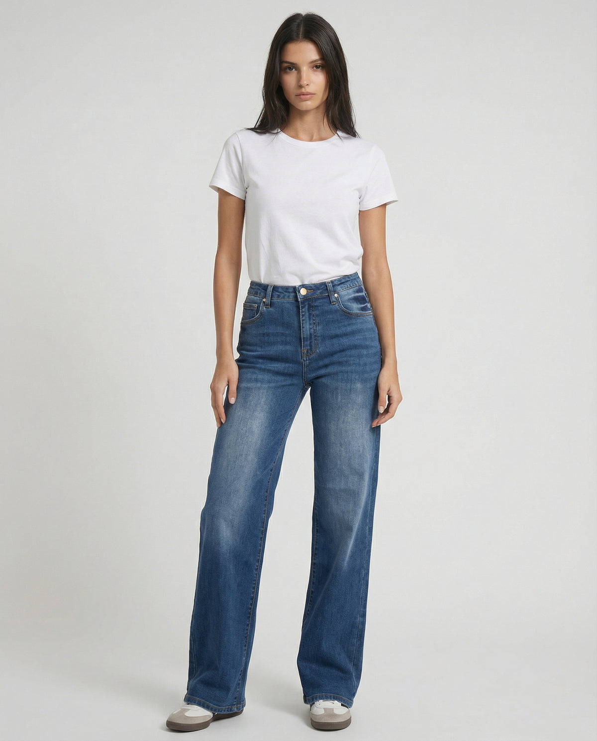 Jeans wide leg denim lavaggio medio
