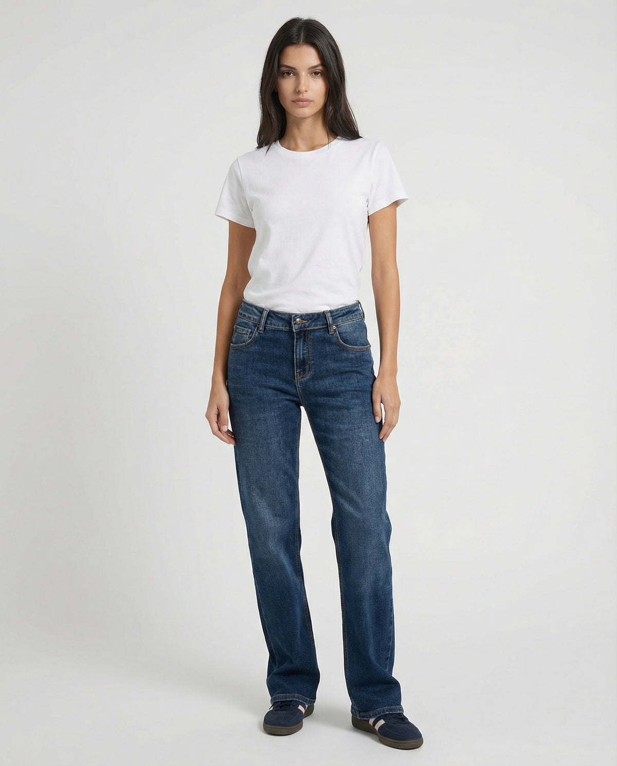 Jeans straight fit denim blu medio