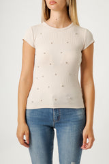 T-Shirt Donna Bianca Slim Fit con Dettagli 3D – Cotone Elasticizzato, Stile Minimal Elegante