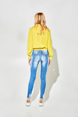 Low-Rise Blue Skinny Jeans with Fading