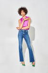 Dark Blue Regular Waist Flare Jeans